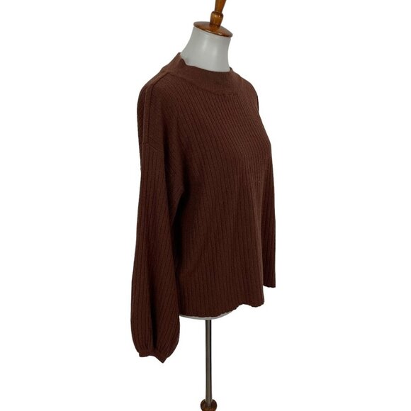 Lea And Viola Brown Ribbed Knit Long Sleeve Pullover Sweater L Cozy Fall Top - Picture 2 of 5